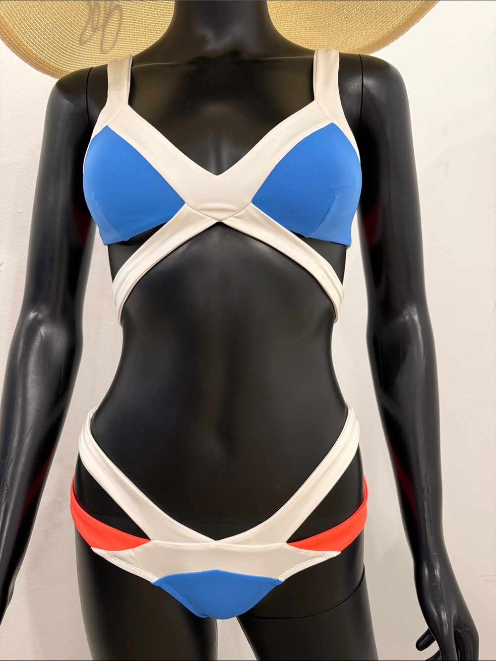 Agent Provocateur Cutout Bikini Set Blue White Neon Coral Rare Swimwear Size 2